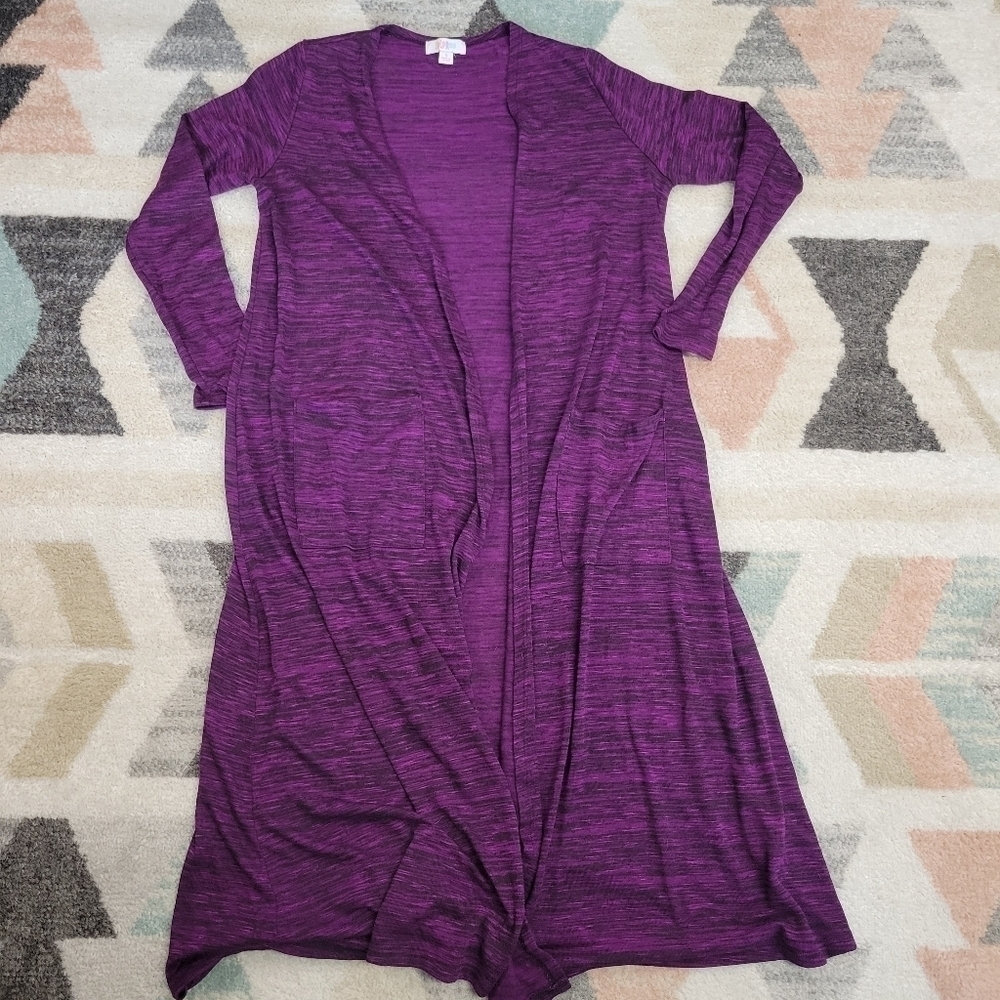 LuLaRoe purple black Sarah Longline Duster Cardigan Size Small